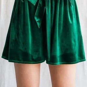 Emerald Green Velvet Women's Shorts